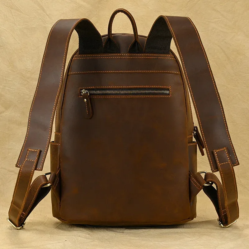 luufan-sac à dos en cuir véritable pour homme et femme, grande capacité, sac à dos pour ordinateur portable 15 ", sac d'école unisexe, sac de voyage masculin, cuir de vache