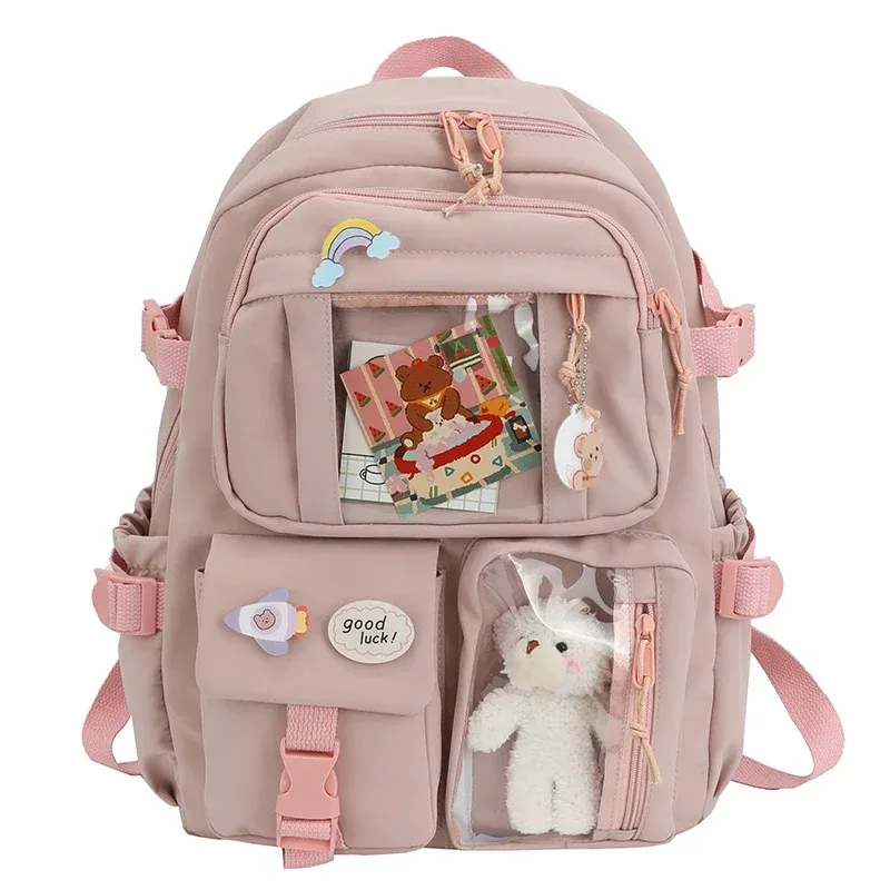 sac à dos lycée patchwork kawaii de grande capacité pour fille, sacoche à crayons pour enfant