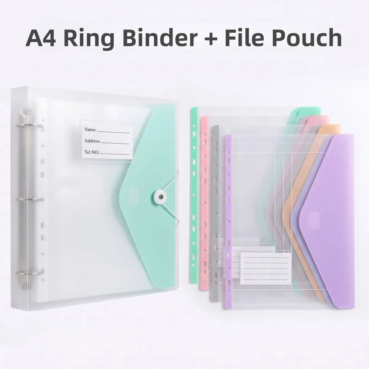 pochette de rangement transparente a4 pour documents, classeur à feuilles mobiles, sac de rangement à 11 trous avec fermeture auto-agrippante, design épuré