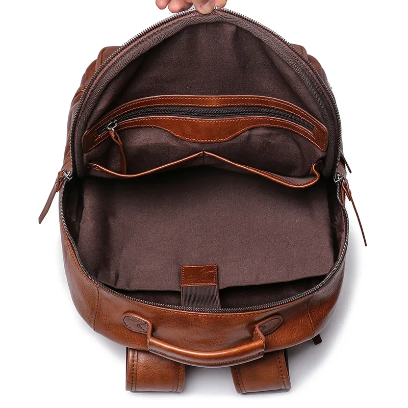 sac à dos de voyage en cuir véritable pour hommes, en cuir de vache, grande capacité, multifonction, tendance, pour ordinateur
