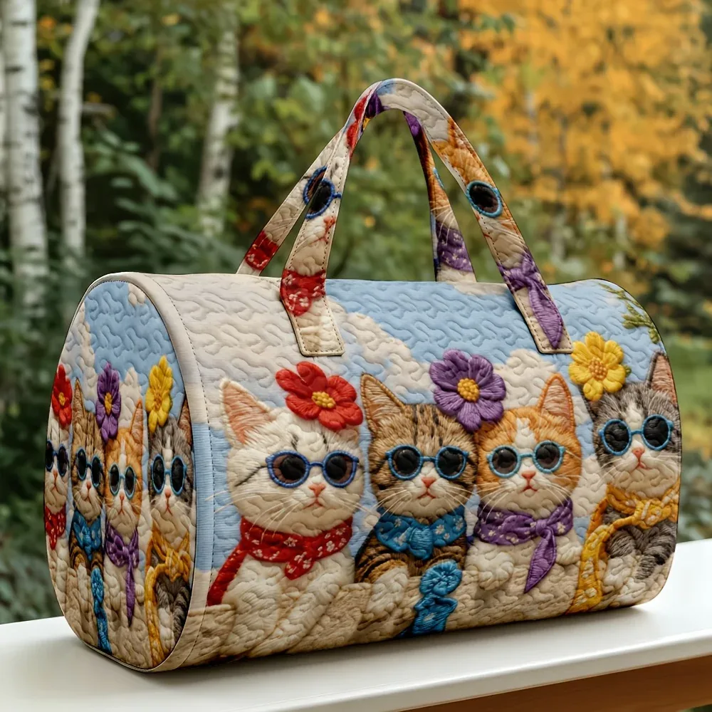 sac fourre-tout à motif chat imprimé en 3d - sac de voyage léger - sac de shopping rétro de grande capacité