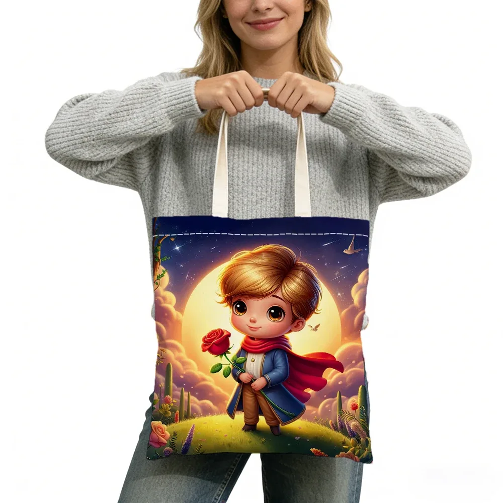 sac fourre-tout imprimé double face sans fermeture éclair, star boy cute fox cosmic rose, 40x45 cm, sac à bandoulière pour usage quotidien, shopping, apprentissage, extérieur