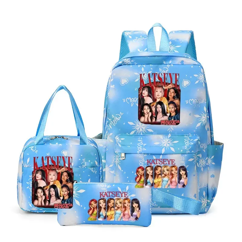 sacs à dos katseye à imprimé amusant, ensemble de 3 pièces, sacs d'école en nylon pour ordinateur portable pour femmes, pour adolescentes, garçons, étudiants, enfants, kawaii