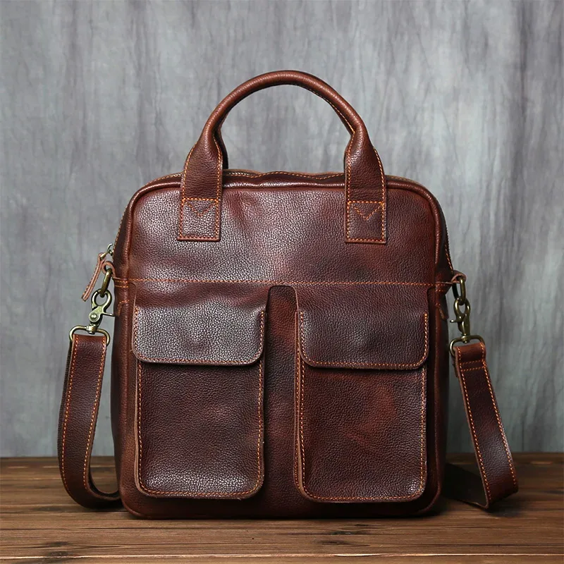 nzpj – sac à main rétro en cuir pour hommes, nouvelle couche supérieure verticale en peau de vache, sac messager à bandoulière simple, porte-documents d'ordinateur pour facteur