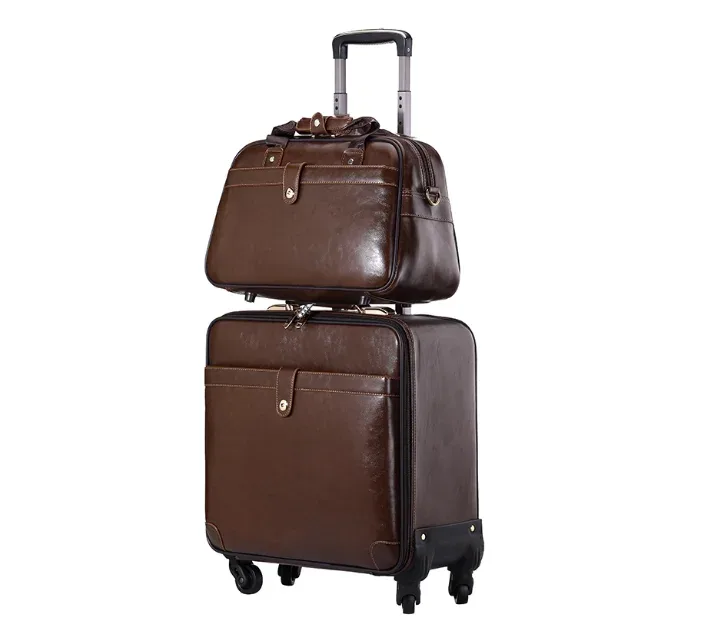 Valise à roulettes pour homme, 18 pouces, sac de voyage, ensemble de valises en cuir PU pour homme