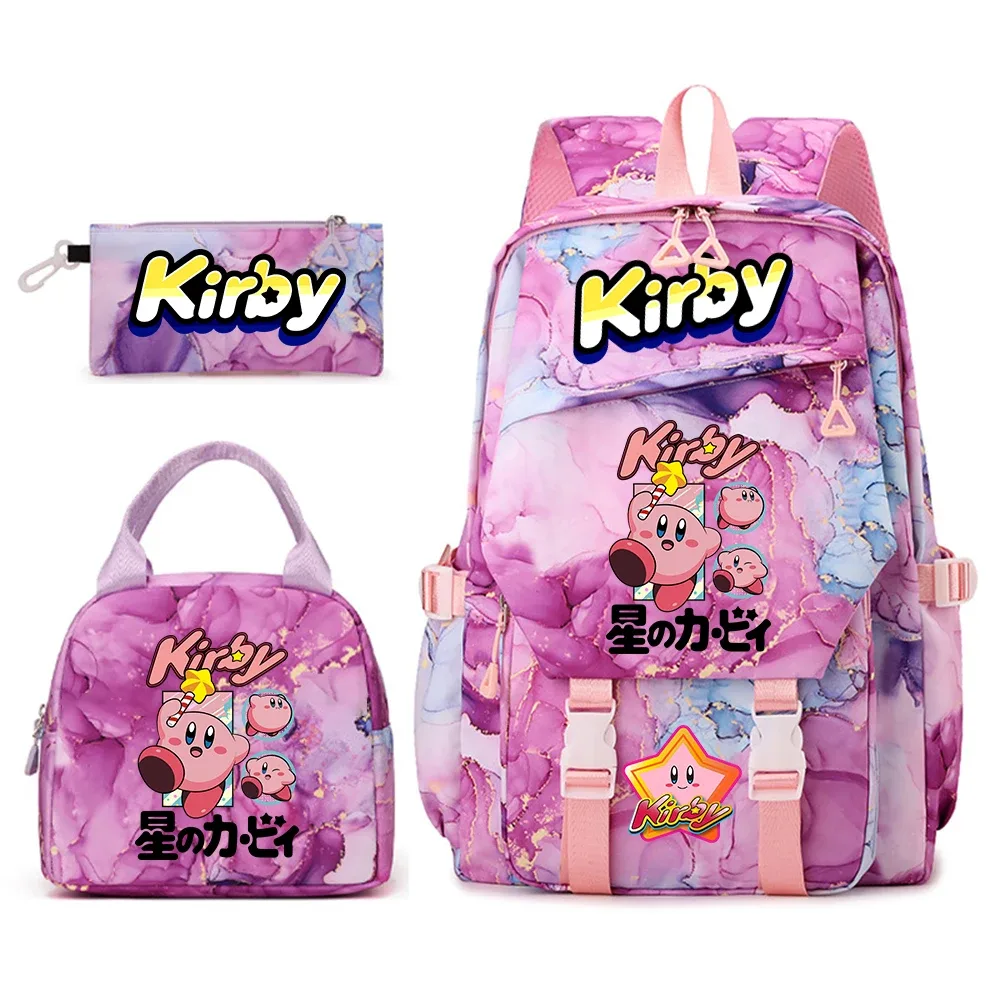 ensemble de sacs à dos pour étudiantes avec imprimé kirby, sac à déjeuner et trousse à crayons, sac à dos scolaire léger