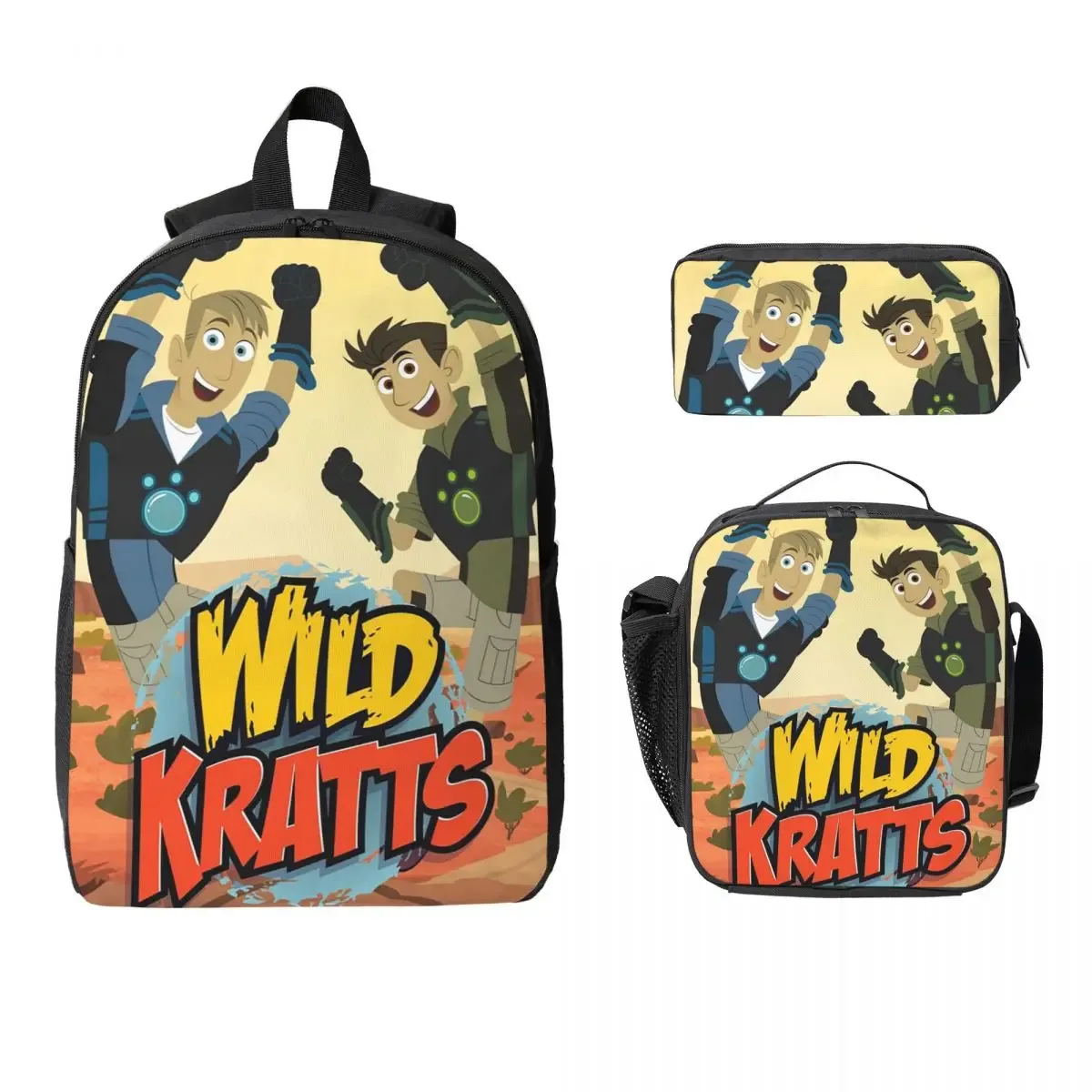 sac à dos wild kratts avec logo, sac à livres pour étudiants, sac d'école, sacs à bandoulière pour ordinateur portable, sac à déjeuner isotherme 3ps, trousse à crayons