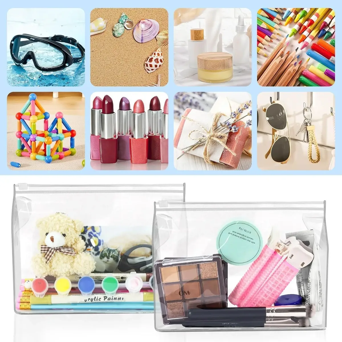 mini sac de maquillage transparent, petite pochette à fermeture éclair, organisateur de cosmétiques en plastique pour voyage, étanche pour articles de toilette, maillot de bain, bikini, 30 pièces