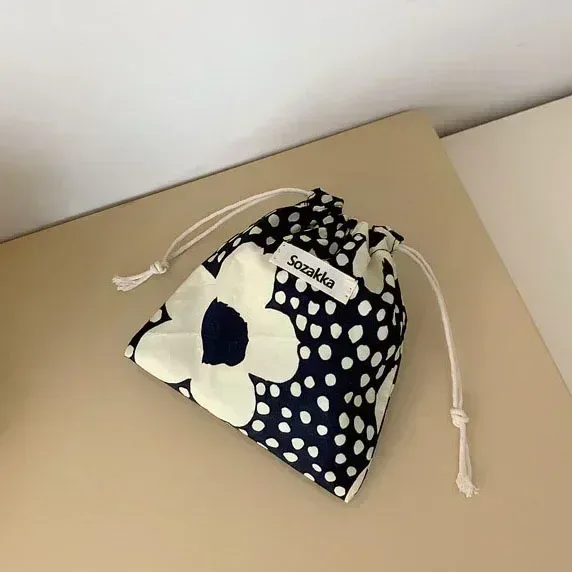 sac de maquillage mignon, cadeau de noël, organisateur de bijoux de bonbons, sac de rangement floral en coton et lin, pochette de rangement de finition pour femmes