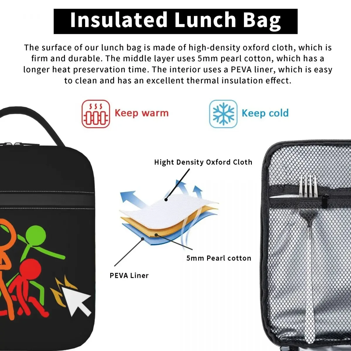 five stick figures alan becker gaming sac à lunch isotherme pour enfants, boîte à nourriture thermique pour l'école, sac fourre-tout, boîtes à lunch, conteneur
