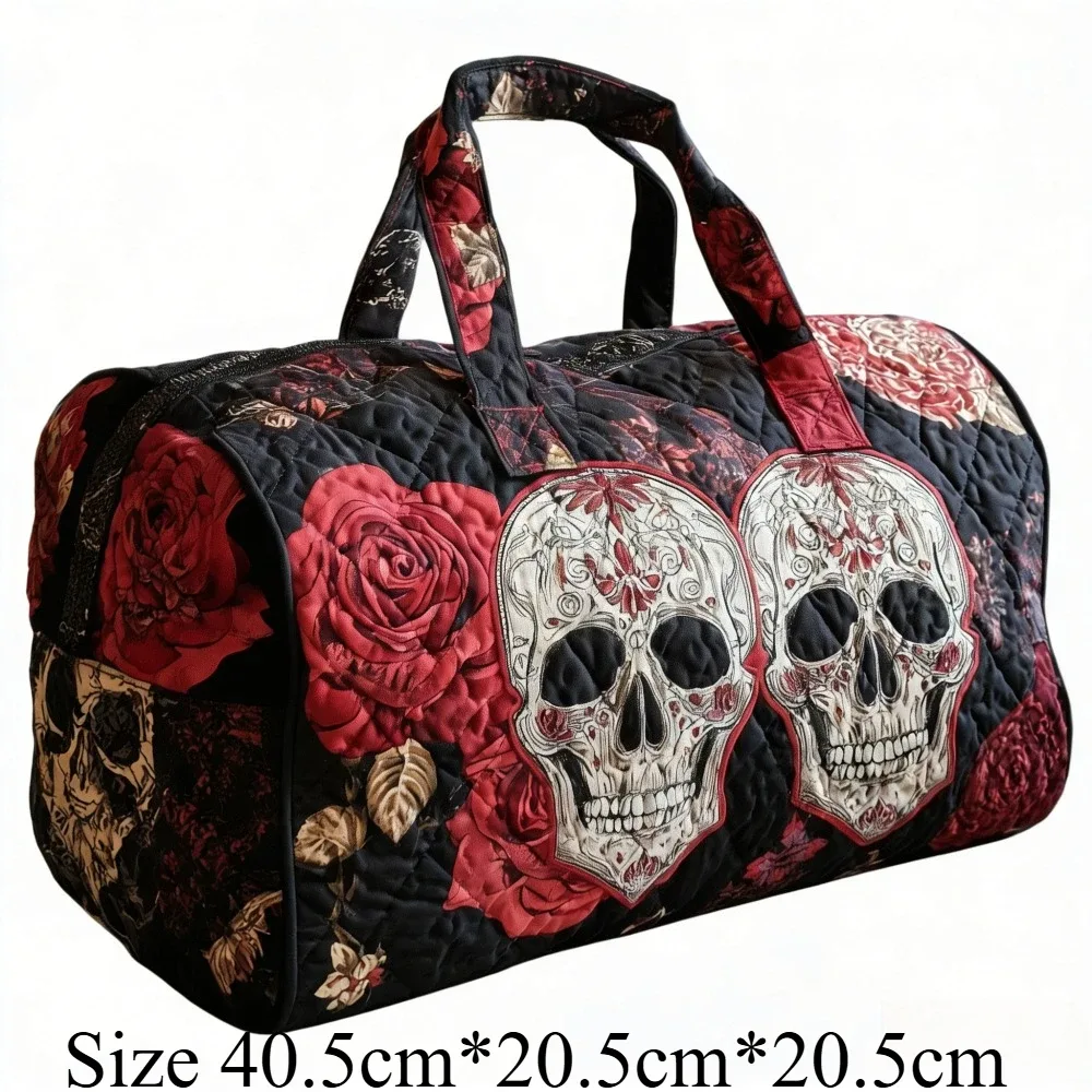sac de voyage matelassé 3d vintage gothique imprimé crâne et rose, sac de week-end, bagage cabine, sac à main y2k style motard chic, sacs de vacances uniques