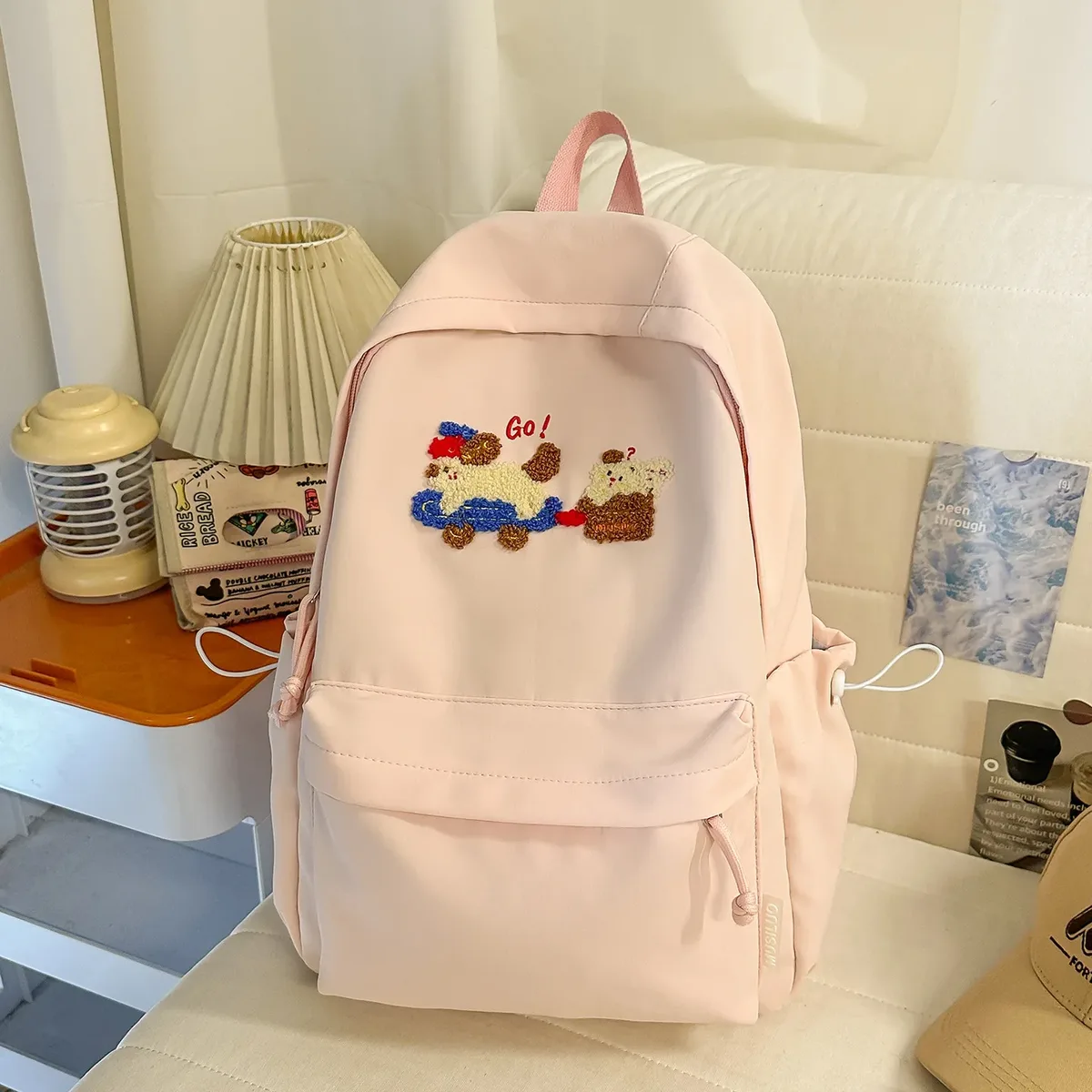 nouveau sac à dos léger et tendance pour étudiante, style campus polyvalent, broderie fille mignonne, idéal pour les trajets quotidien et l'école