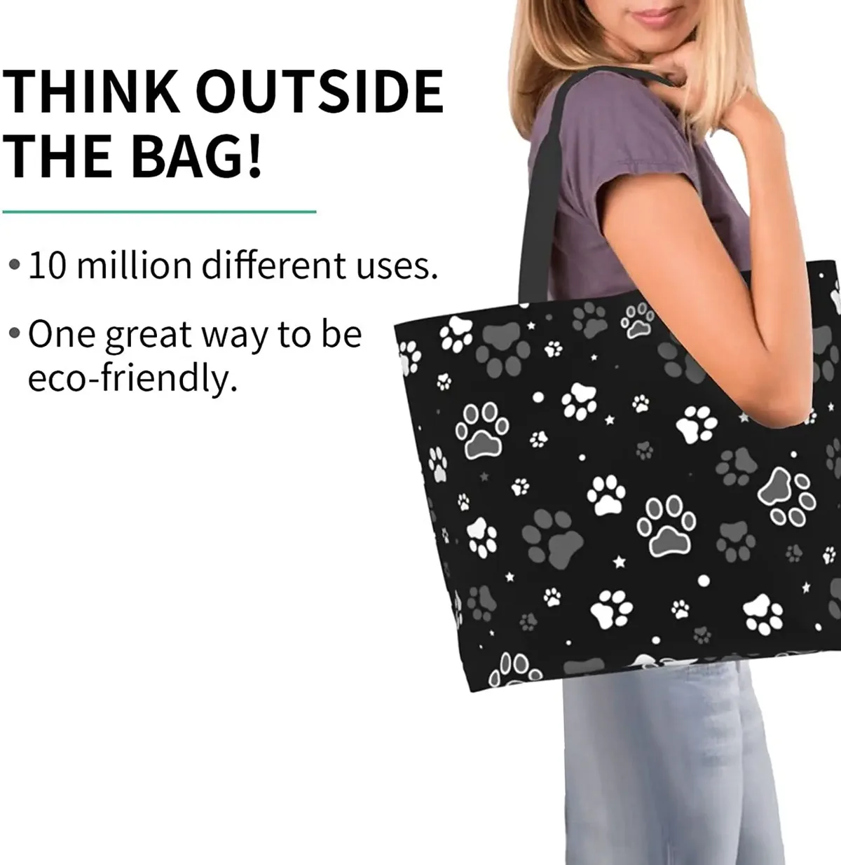 grand sac fourre-tout imprimé patte de chien pour femme, sac de plage portable, sacs d'épicerie réutilisables, sac à main initié étanche