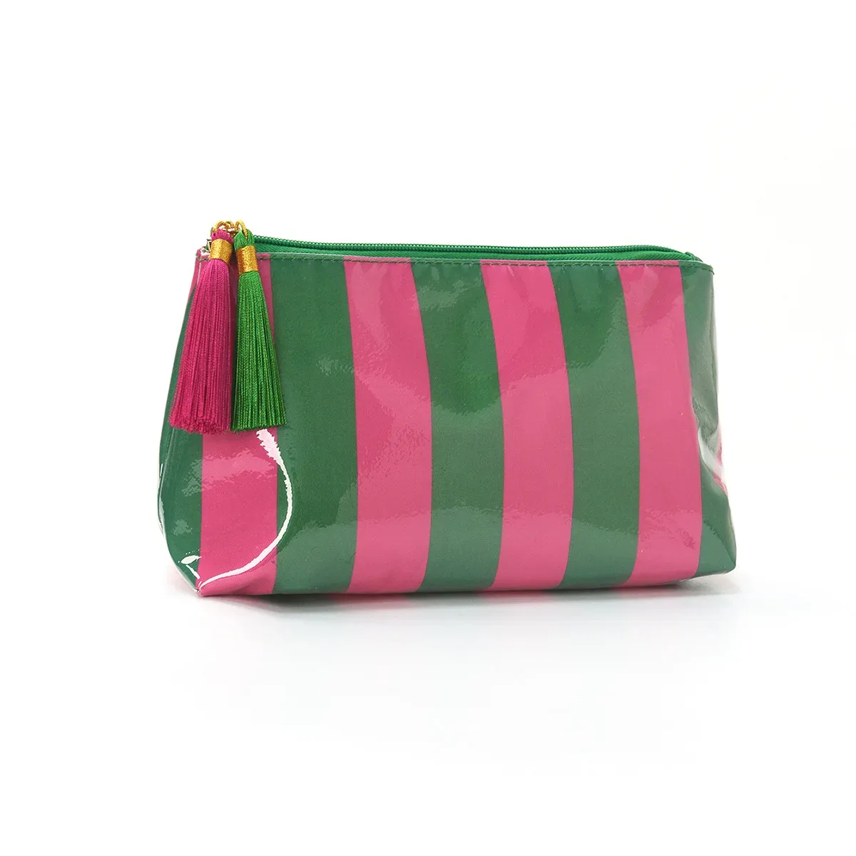 nouvelle trousse de maquillage rayée 2026 avec fermeture éclair et pompon, pochette de rangement imperméable pour cosmétiques et articles de toilette de voyage