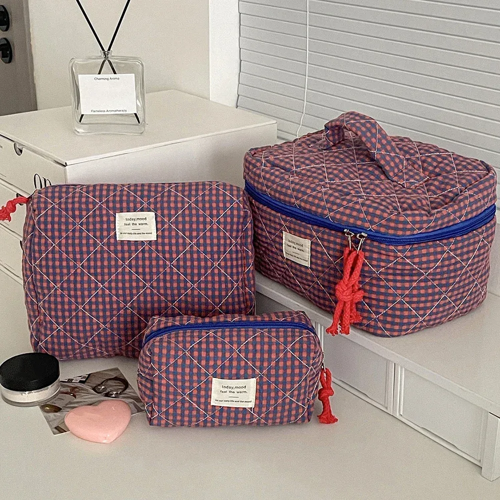 2025 nouveau 3 sacs ensemble femmes sac de maquillage grande capacité cosmétique toilette pochette de rangement sac à main maquillage carré fermeture éclair quilting sac