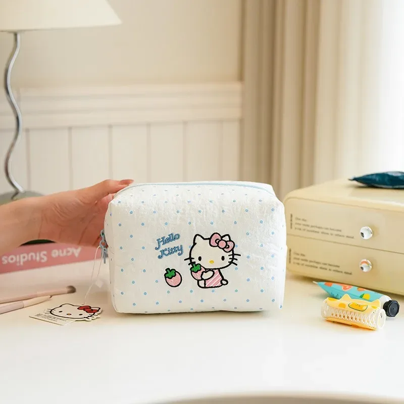 véritable trousse de maquillage minimaliste hellokitty, fraîche et douce, mignonne, en forme de chat, sac de rangement portable.