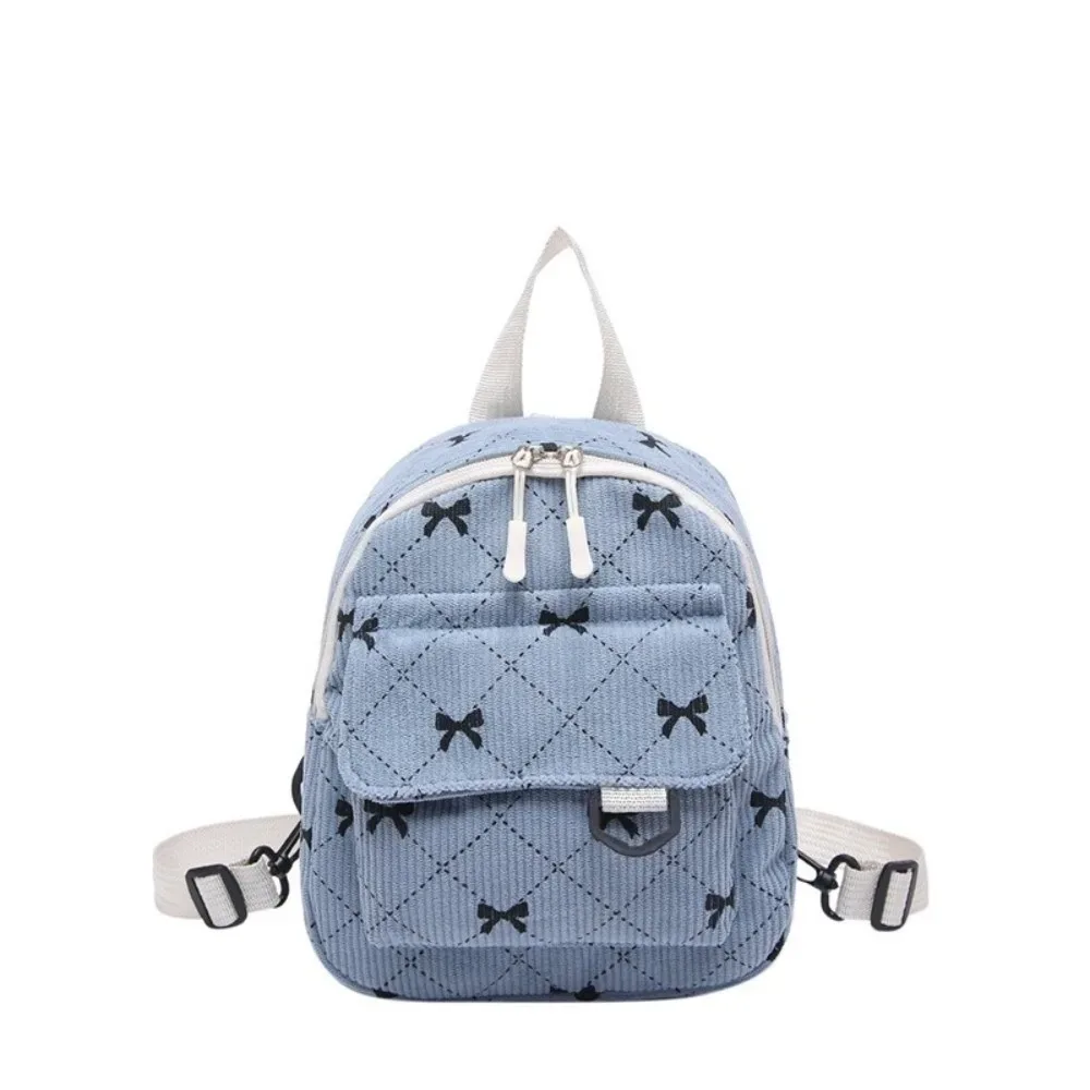 sac à dos mini décontracté en velours côtelé, imprimé nœud papillon, sac à dos multi-nœuds, sac de rangement pour cosmétiques, sac à bandoulière léger pour les trajets quotidiens