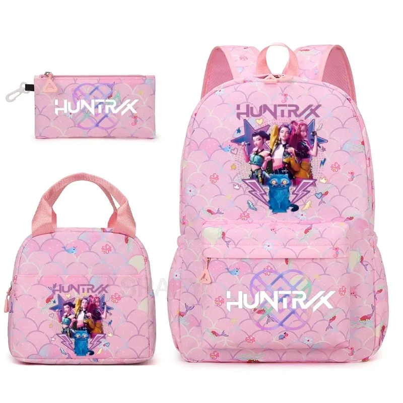 sac à dos kpop demon hunters 3 pièces rumi mira zoey, sac à dos de grande capacité, cartable pour adolescents et femmes, sac de voyage décontracté pour ordinateur portable, mochilas