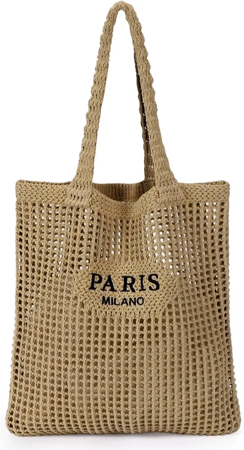 sac fourre-tout en crochet pour femmes, sac de plage en maille crochetée, sac esthétique bohème pour les vacances d'été, sac en tricot pour femmes