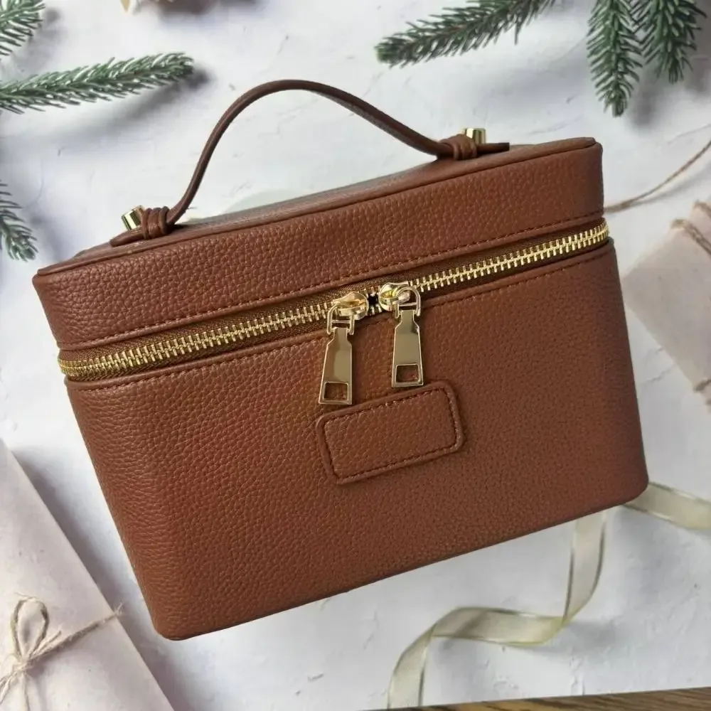 sac à maquillage en cuir pu, forme carrée, grande capacité, sac cosmétique à main, doublure amovible, pochette cosmétique imperméable ​ ​