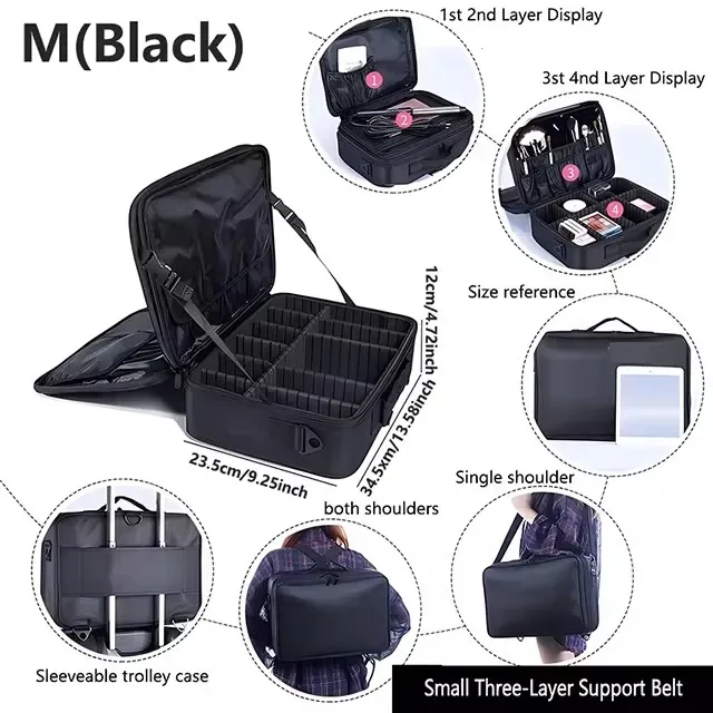 nouveau oxford trousse de maquillage pour femmes professionnel grande capacité voyage trousse à cosmétiques étanche manucure maquillage boîte à outils