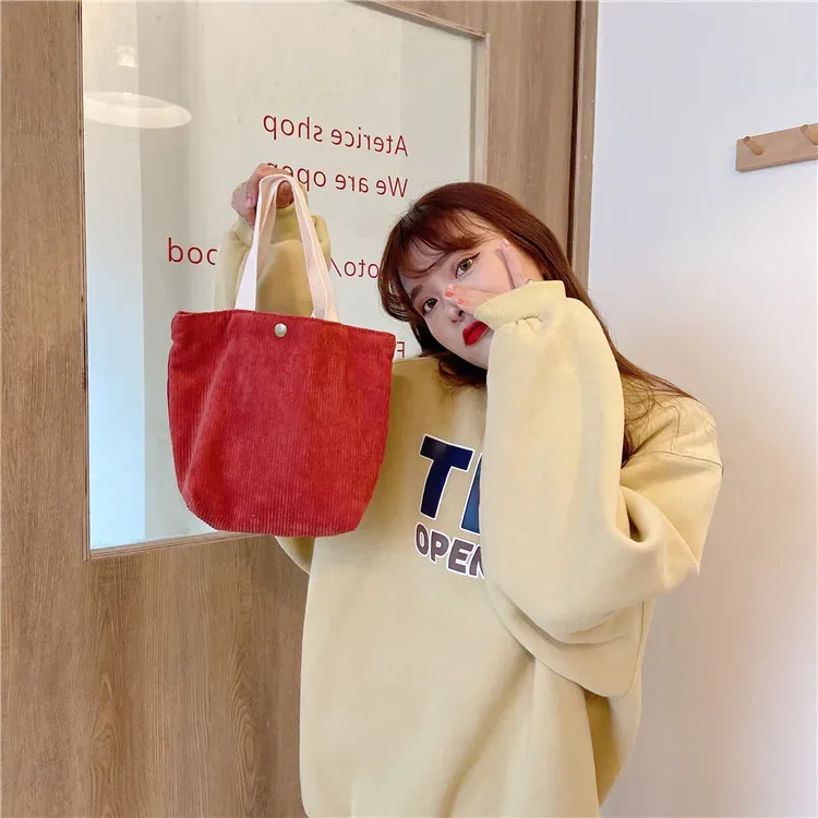 petit sac fourre-tout en velours côtelé de style coréen pour femmes et filles, mini sacs à main, sacs à lunch, shopping, grill, poudres à main, mignon