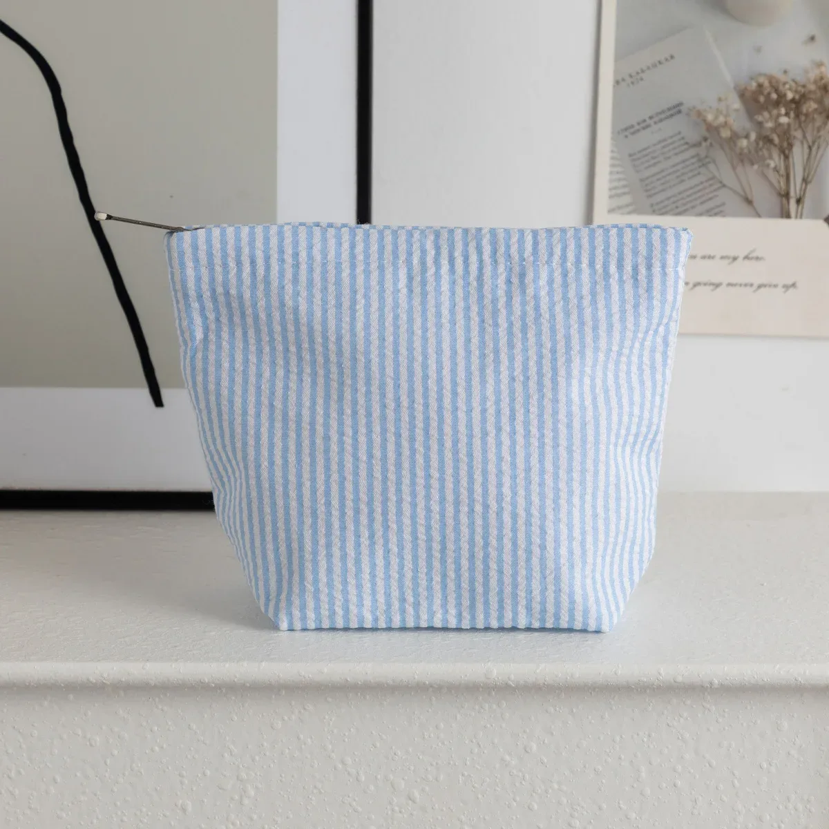 petits sacs à cosmétiques à la mode, sacs de rangement à rayures verticales pour femmes, sacs de maquillage avec fermeture éclair, sac de rangement de voyage portable