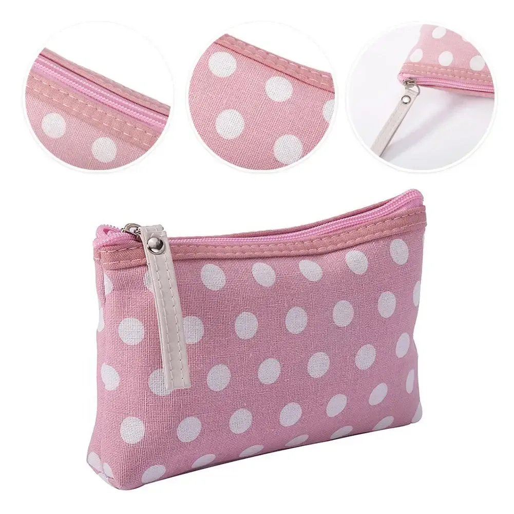 jolie trousse de maquillage en toile à pois pour femmes, pochette de rangement portable pour cosmétiques, trousse de toilette de voyage à fermeture éclair, étui à crayons, organisateur