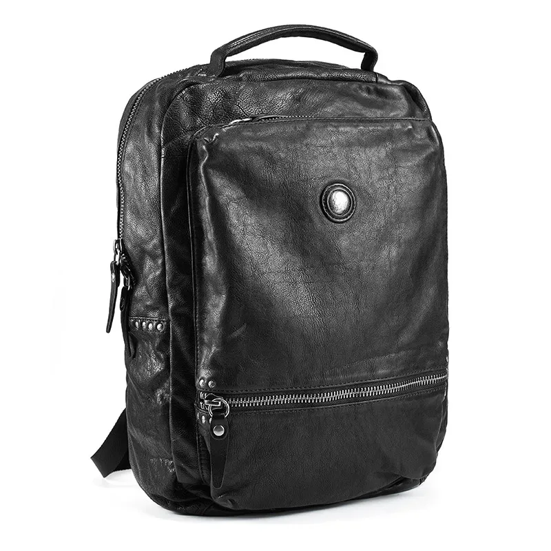 sac à dos décontracté de haute qualité en cuir véritable pour hommes et femmes, sac à dos de voyage de luxe en cuir de vache souple pour adolescents, sac à dos noir pour ordinateur portable