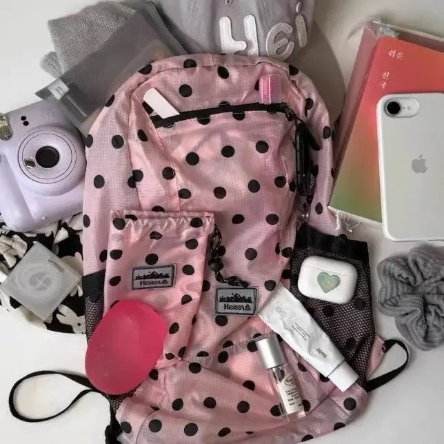 sac à dos en nylon à pois 2026, nouveau sac à dos ultraléger d'été grande capacité, sac à dos coréen tendance