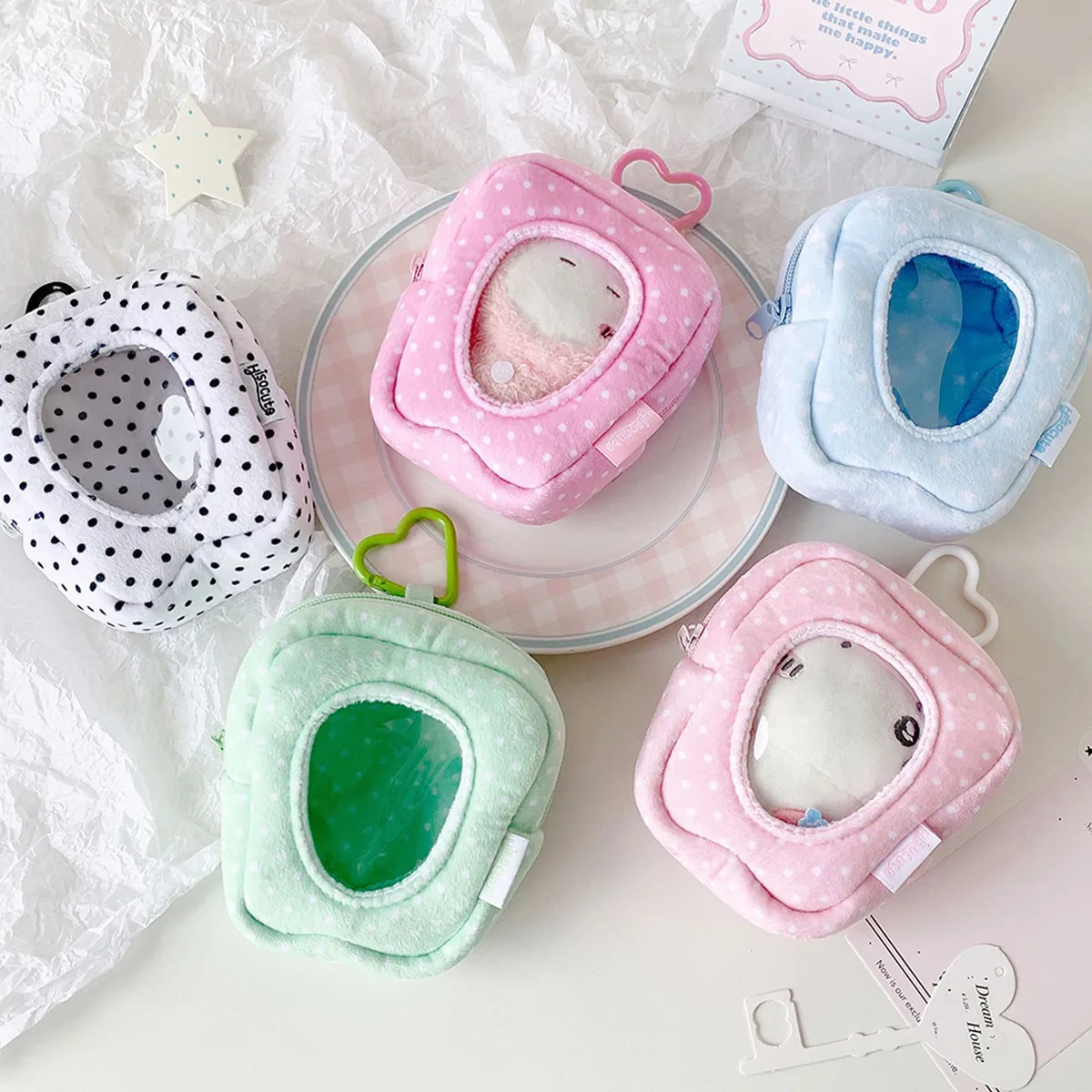 sac de rangement y2k tendance coréenne, couleur unie, à pois, pour poupées, mignon, pour filles, avec bouton cœur pomme, sac de présentation, pendentif décoratif, cadeaux
