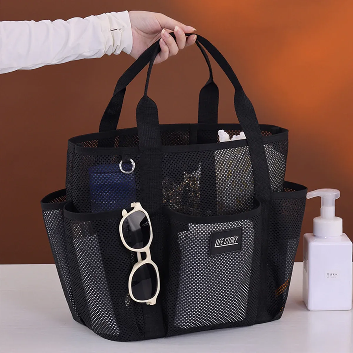 sac de rangement de cosmétiques en maille multi-poches, sac à main organisateur de maquillage et de toilette, sacs à bandoulière multifonctionnels pour plage, natation, fitness