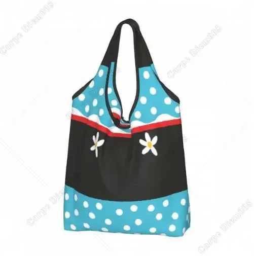 sac à provisions rick cartoon pour femme, sac fourre-tout pliable, sacs d'épicerie portables, respectueux de l'environnement, taille unique, pois, nœud
