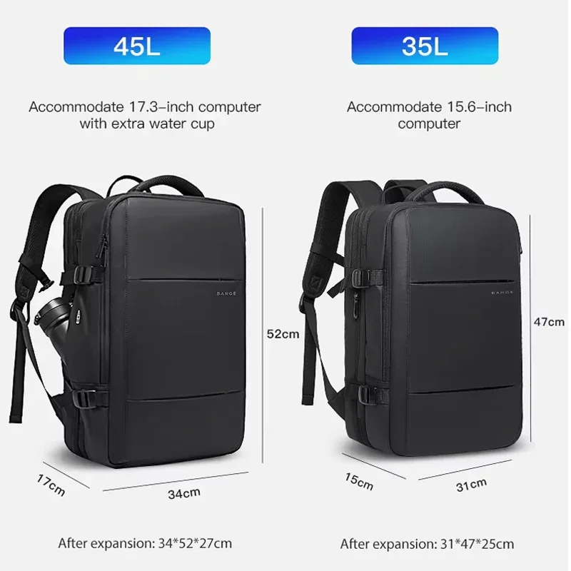 bange – sac à dos de voyage extensible pour hommes, sac à dos d'affaires, sac d'école avec chargeur usb, grande capacité, sac étanche pour ordinateur portable de 15.6 pouces