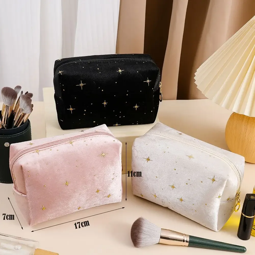 sac à cosmétiques portable pour femmes, 1 pièce, sac de rangement en velours doux avec fermeture éclair, trousse de toilette de voyage, organisateur, pochette de beauté