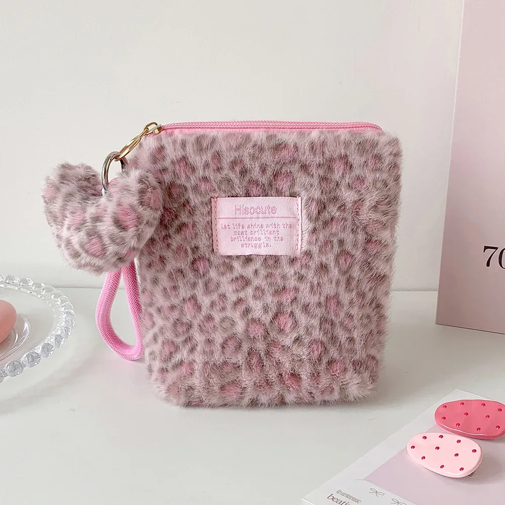 jolie trousse de maquillage à fermeture éclair, porte-monnaie pour rouge à lèvres, imprimé léopard rétro, mini sac cosmétique