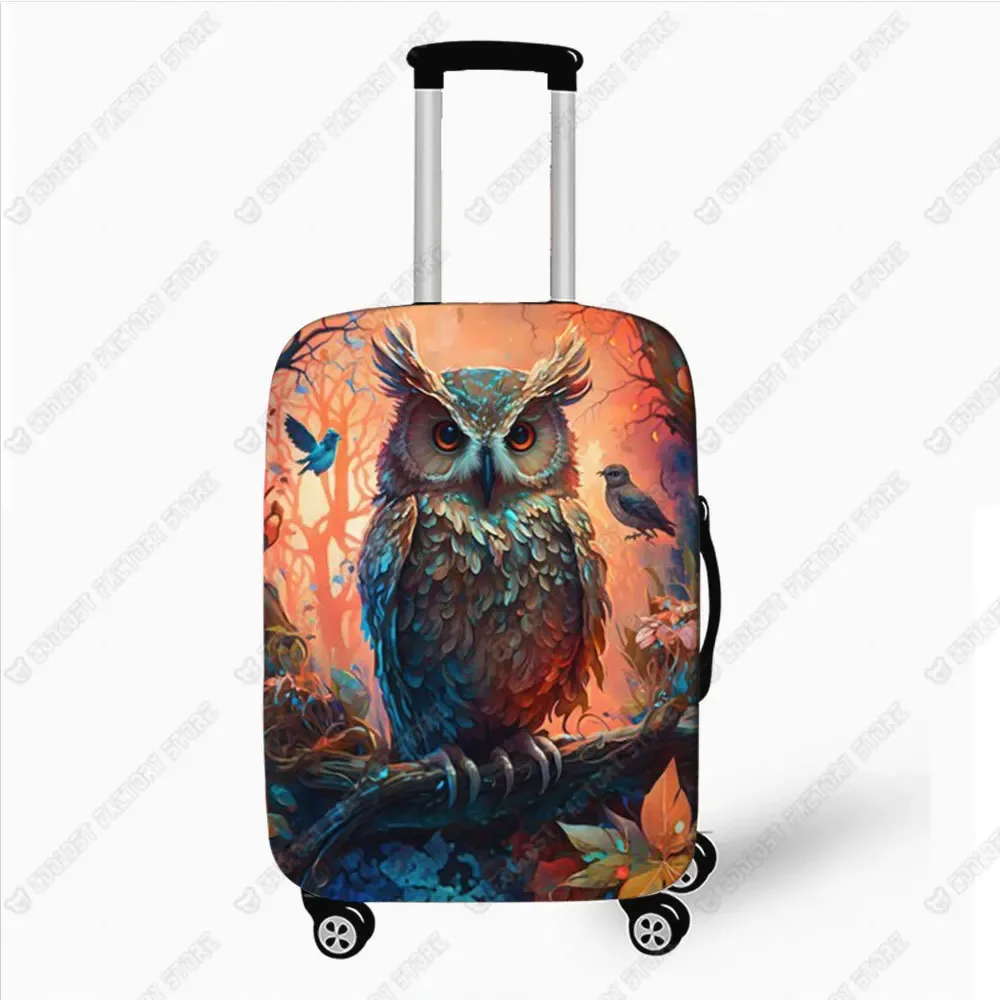housse de bagage imprimée hibou coloré, housses de protection pour valise à roulettes à cornes, accessoires de voyage de 18 à 32 pouces