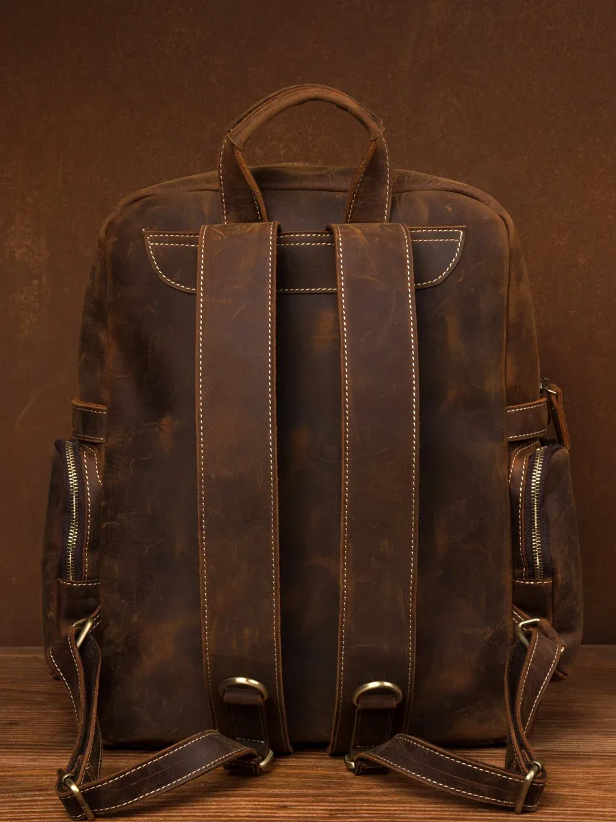 nasva-sac à dos en cuir vintage pour homme, bagage extérieur, cartable décontracté, sac pour ordinateur portable 15.6"