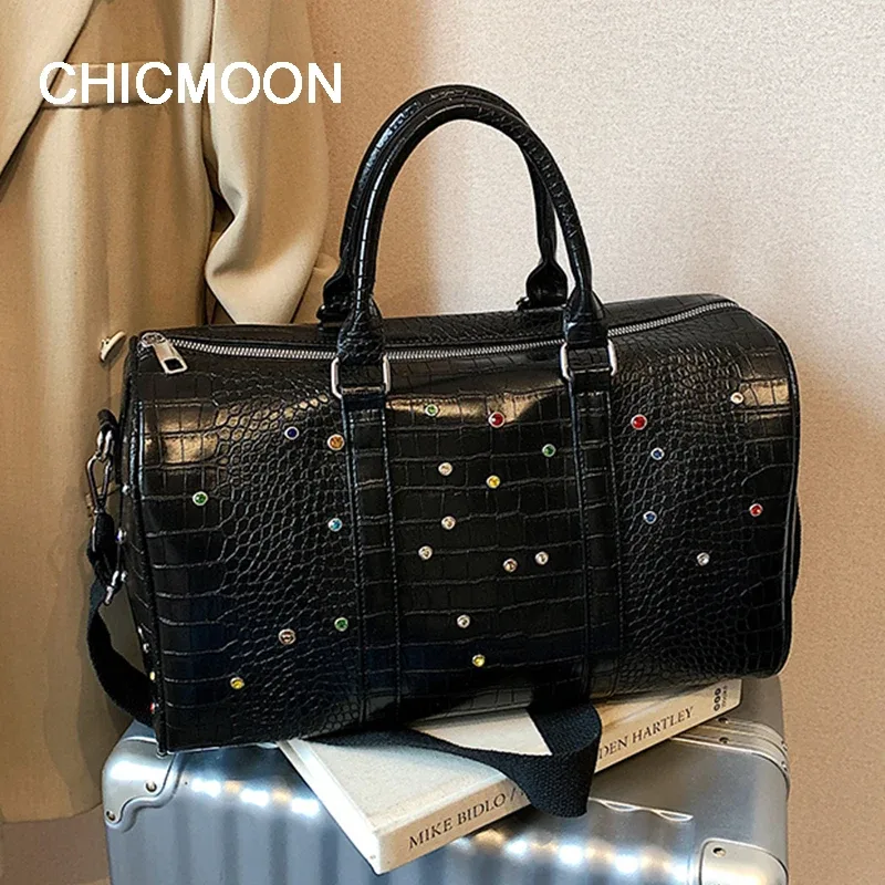 sac à main de voyage en cuir pu de haute qualité shining diamond, grande capacité, pour hommes et femmes, sacs à bandoulière, sacs de shopping