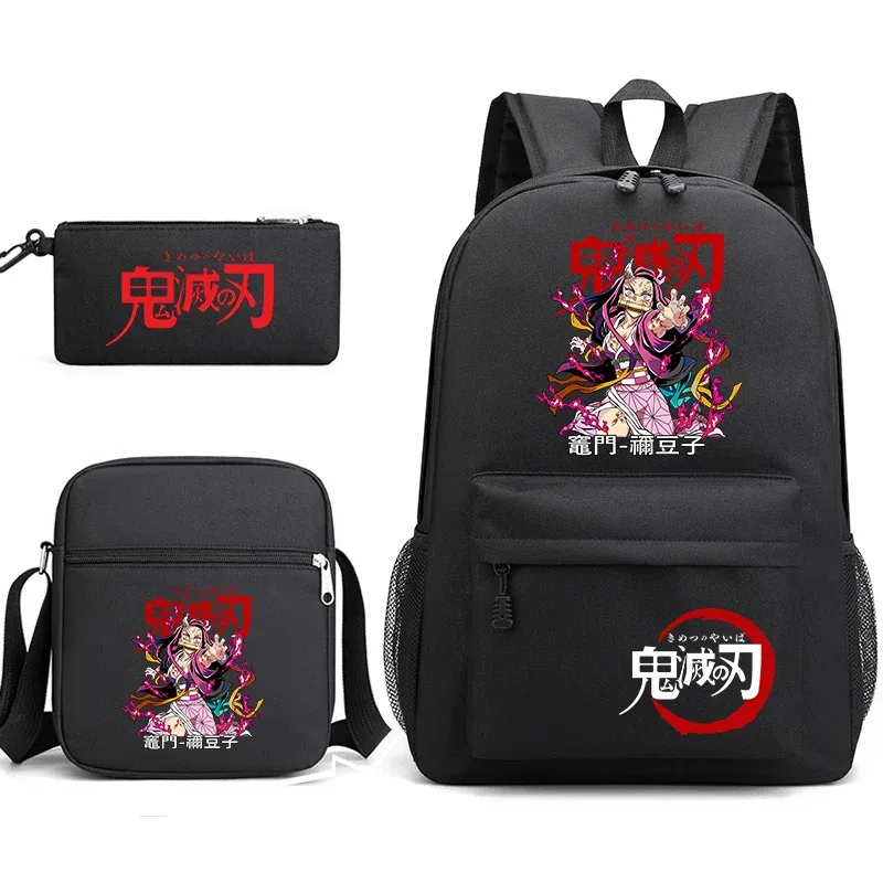 ensemble de sacs à dos d'école imprimés demon slayer, 3 pièces, avec sac à bandoulière, trousse à crayons pour garçons et filles