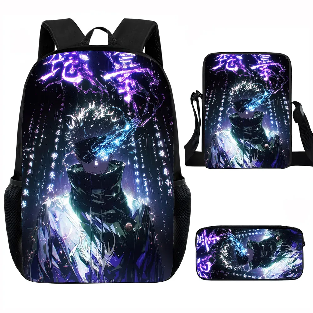 j-jujutsu kaisen 3 pièces ensemble sac à dos 40 cm/15.7 pouces sacs d'école sac à bandoulière trousse à crayons sac de livre d'ordinateur pour garçons filles meilleur cadeau