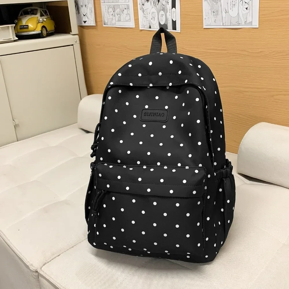 sac à dos léger et mignon à pois, style minimaliste, double bretelles, durable, imperméable, pour l'école et les voyages, compatible ordinateur portable