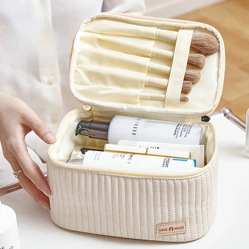 sacs de maquillage pour femmes, trousse de toilette de voyage, étuis mignons, sac portable, boîte organisatrice de maquillage de couleur unie, trousse à cosmétiques, neceser en cuir pu
