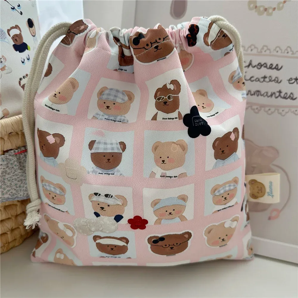 sac de rangement grande capacité motif ours de dessin animé, organisateur de voyage, sac organisateur en tissu imperméable fait main, pochette à cordon