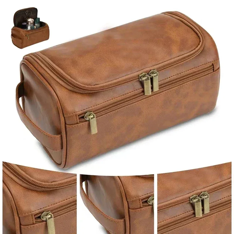 mochatree – sac vintage pour hommes, trousse de toilette nécessaire pour voyage d'affaires, étuis de maquillage cosmétiques, organisateur de rangement suspendu pour hommes, sacs de lavage