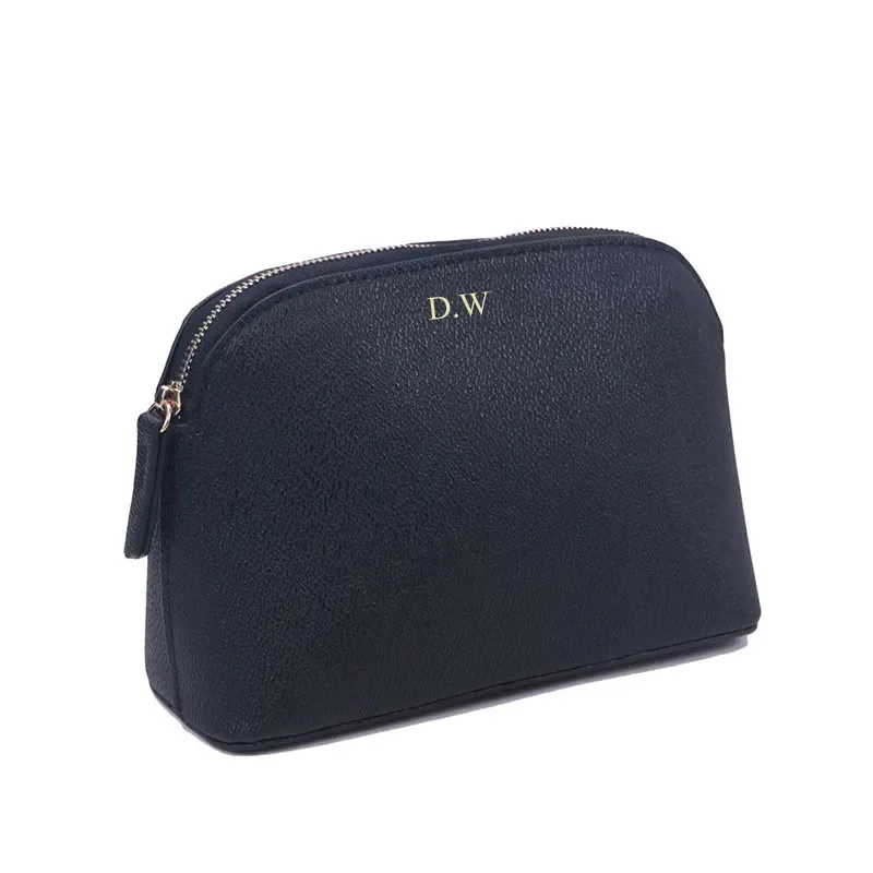 Sac de rangement de cosmétiques en cuir PU avec lettres personnalisées, sac de maquillage de couleur unie d'atmosphère Simple classique, sac de lavage avancé à fermeture éclair