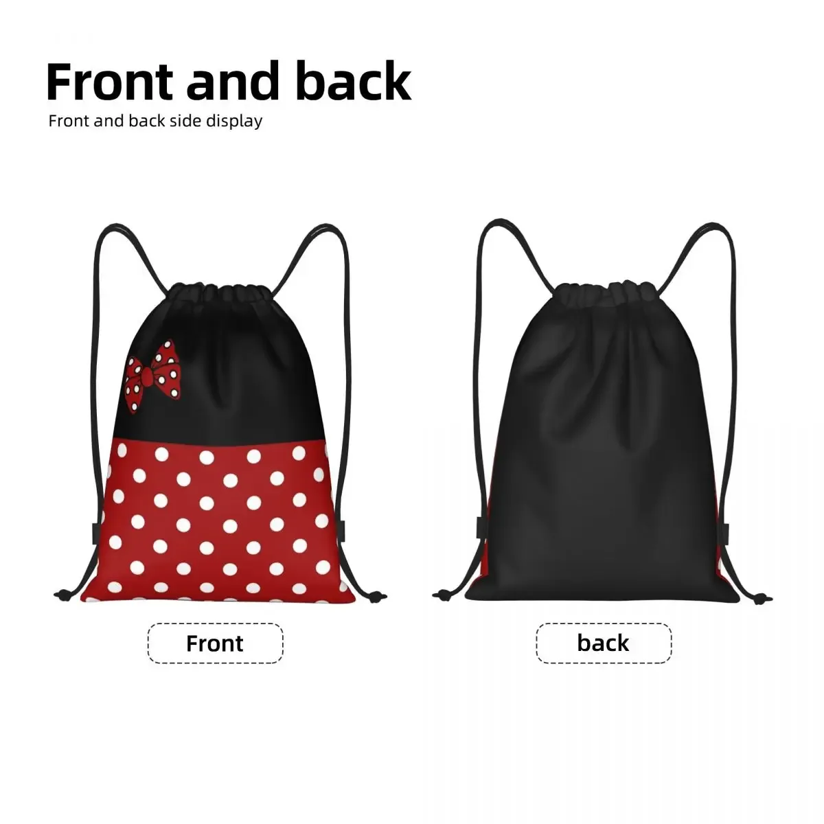 Sacs à cordon personnalisés Minnie à pois pour femmes, sac à dos pliable pour sport, personnages animés animés, sacs à dos de rangement pour formation
