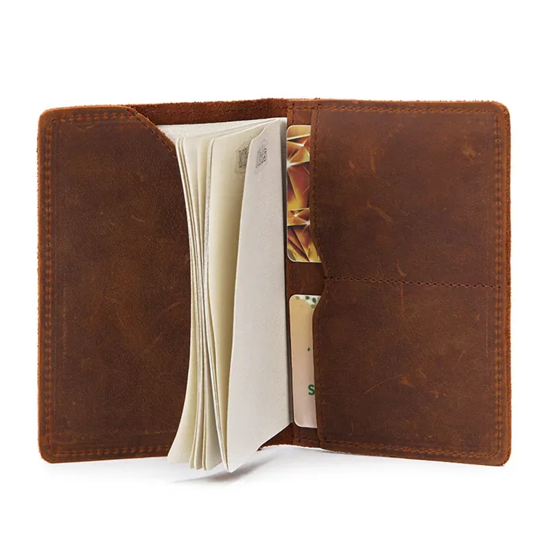 porte-passeport en cuir véritable unisexe, cuir de vache vintage, étui pour cartes de crédit, portefeuille de voyage pour hommes et femmes
