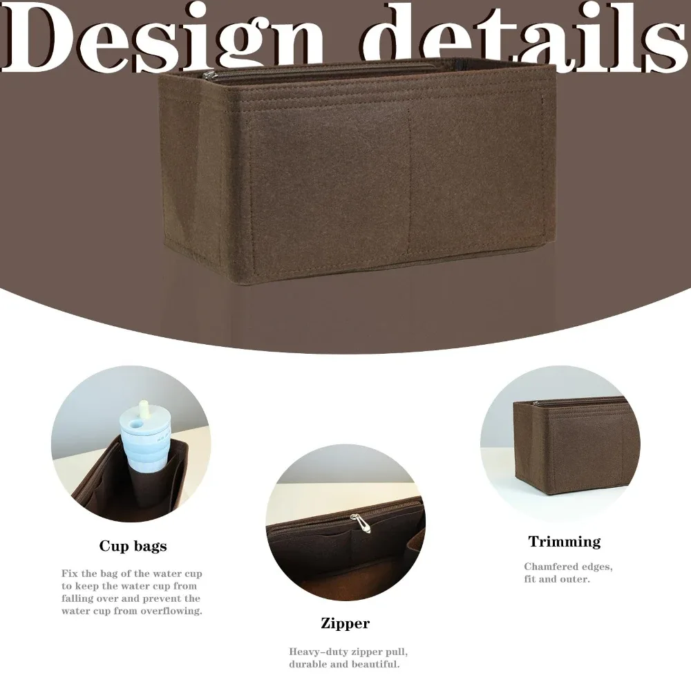 organisateur en feutre premium pour sac boston doctor bag 25 30 35, pochette intérieure structurante, base de sac à main avec fermeture éclair et multiples poches