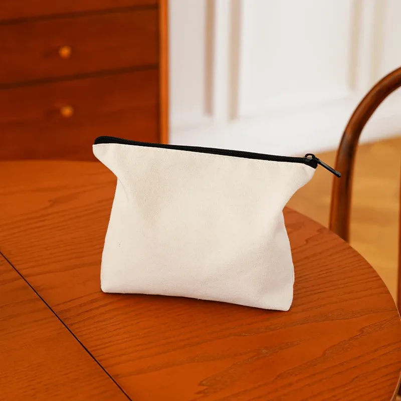 sac à cosmétiques blanc pur pour femmes, sac de rangement portable pour cosmétiques, rouge à lèvres, sac en toile monocouche à fermeture éclair, trousse de toilette de banlieue
